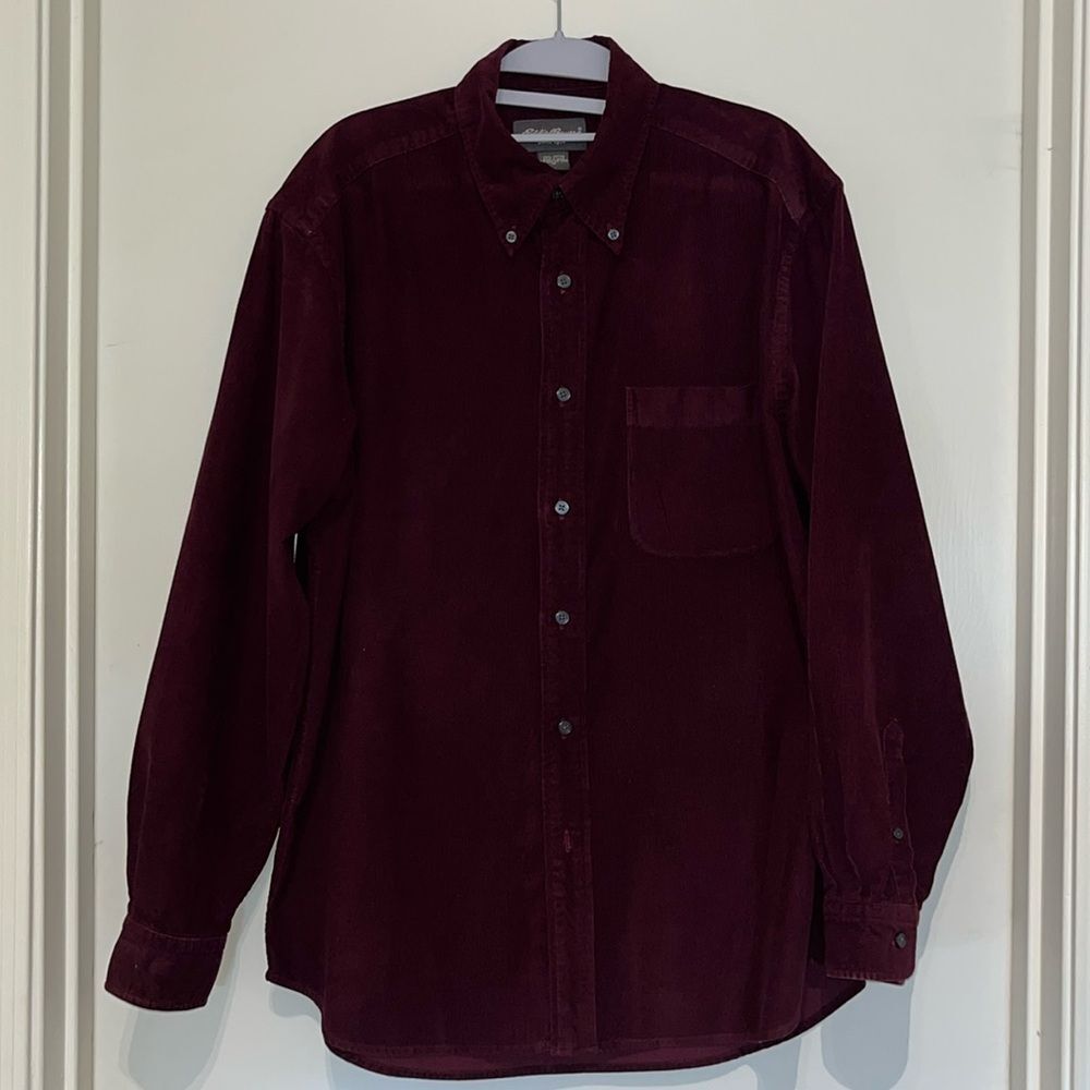 Eddie Bauer Corduroy 100% Cotton Button Up Shirt Maroon M
